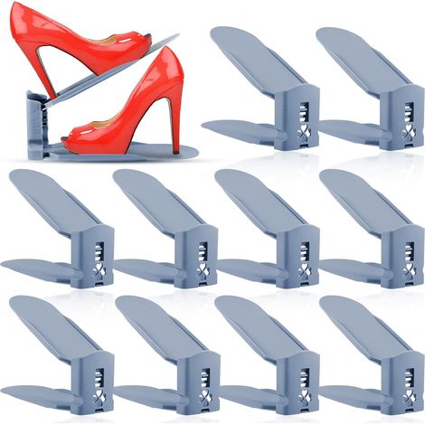 10 PCS Support à Chaussures Réglables,Chaussures Support Rack,Empiler Les Chaussures,Organiseur de Chaussures (1/5)
