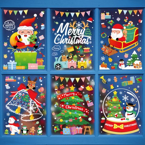 Décorations de Noël repositionnables pour fenêtres, autocollants pour vitres aux motifs classiques et populaires