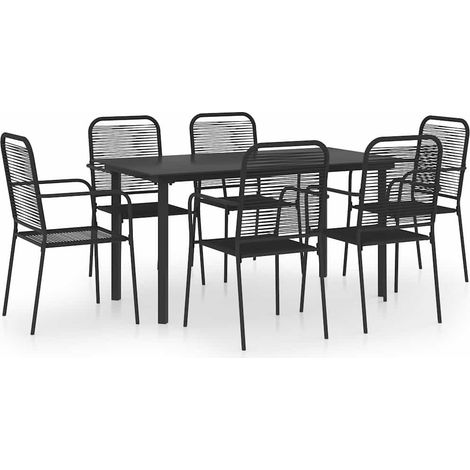 Maison Exclusive - Set da Pranzo da Giardino 7 pz Nero in Vetro e Acciaio (1/5)