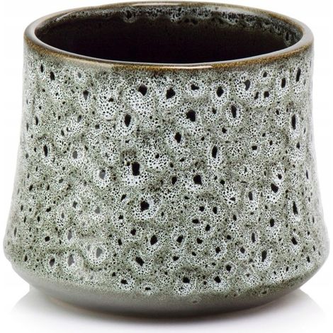 Pot de fleurs en céramique avec couvercle rond, style vintage en relief, gris, 14 cm