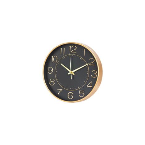 Reloj de pared inalámbrico infantil con mando a distancia - Silencioso, 25 cm, ajuste automático de la hora, elegante diseño en negro y dorado - Crezuo (1/4)