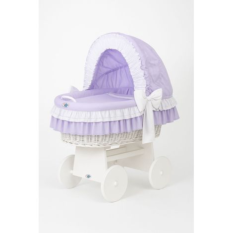 Cesta moisés de mimbre Bellamy con capota plegable - Ropa de cama blanca y morada (1/3)