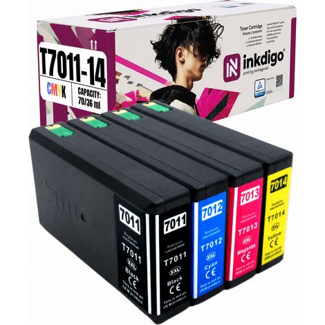 Inkdigo T7011-T7014 Tinte kompatibel mit Epson WorkForce Pro WP4015DN WP4530 TÜV-zertifiziert (1/5)