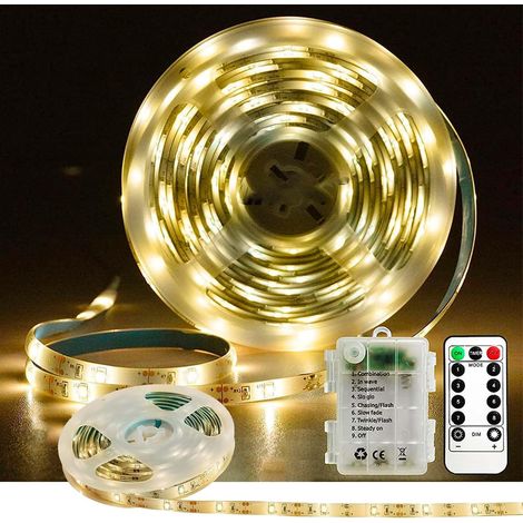 Ruban Led 4M,Bande Led avec 8 Modes,Led Ruban Lumineuse Flexible avec Minuteur Télécommande,Alimenté par Batterie,pour Decoration Chambre,Gaming Room,Cuisine,Bureau (1/5)
