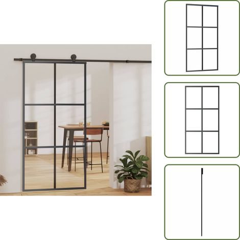 The Living Store Puerta corredera ESG vidrio y aluminio negra 102x205 cm - Vidrio ESG