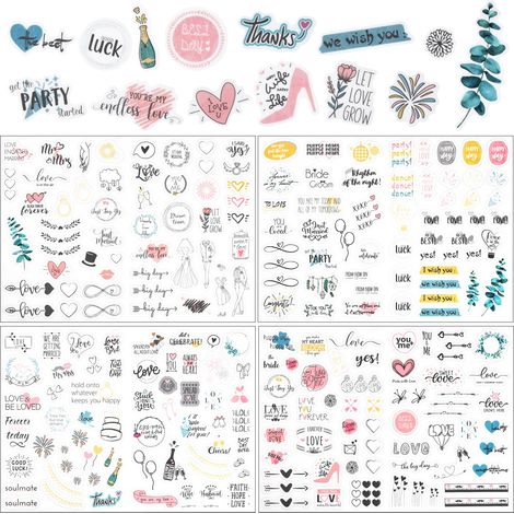 Autocollant Mariage, 4 Feuilles 230 Stickers Livre D'Or, Stickers Scrapbooking, Autocollants Album Photo, pour Décoration Mariage (1/5)