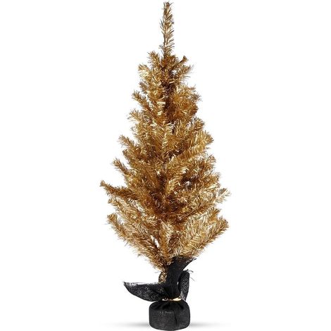 Árbol de Navidad artificial dorado de 90 cm con base estable (1/5)