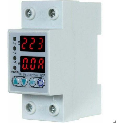 Protecteur De Tension Et Courant - Rail Din 63 A - 220 V Monophasé - Double Affichage Numérique - Réglable Sur Tension Et Intensité - 1 Pièce (1/4)
