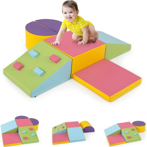 Set di 6 blocchi da arrampicata in schiuma 40 x 40 x 20 cm per arrampicarsi e gattonare design colorato in pelle e schiuma 200010764