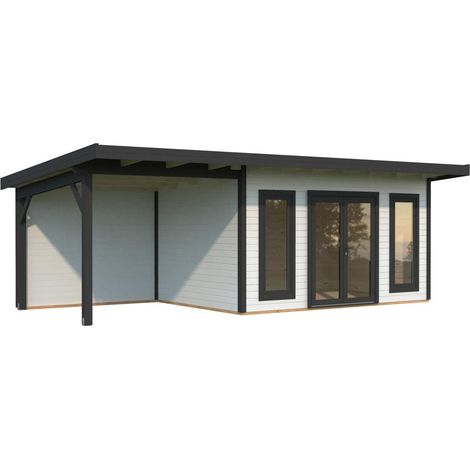 Abri de jardin en bois Aurelia 12,7+7,9 m2 Peint blanc + anthracite (1/5)