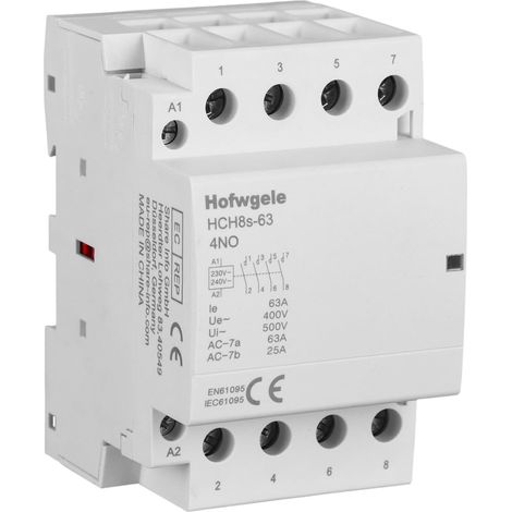 Household AC Contactor 4P 63A 4NO Contacteur AC domestique, HCH8s-63, 4 broches quatre normalement ouverts, tension de bobine AC 220 V/240 V, fixation rail DIN 35 mm (1/5)