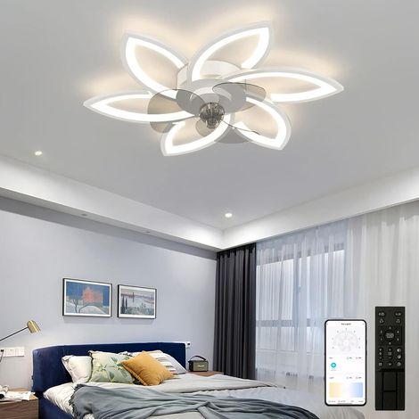 Ventilateur de plafond avec lumières, plafonnier LED à intensité variable 3 couleurs, télécommande et application, 6 vitesses, minuterie, 78 cm