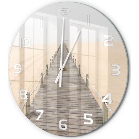 Horloge Murale Ronde Originale Verre Trempé Décoration Maison Moderne Sentier de plage fi 60 cm (1/5)