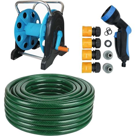 Dapetz ® 50M Garden Hose Pipe, Hose Reel Cart & Connectors Set Assembled: Reinforced Outdoor HOSEPIPE (1/2 inch) Diameter, Hose Reel Cart Sturdy Frame for General Use, Fittings Included (1/5)