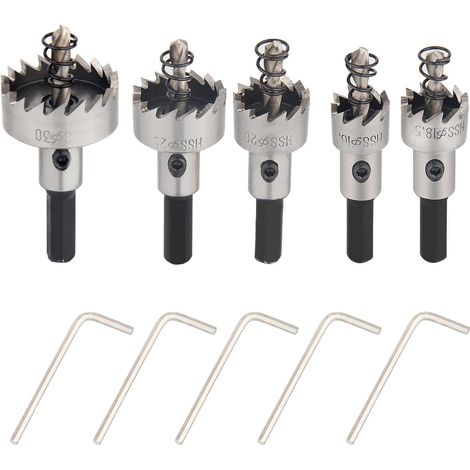 GROOFOO 5 Pièce Scies-cloches Drill, HSS Coffret de Scies-Cloches, Adaptateur pour Forage Scie Cylindrique Foret de perçage Trépan, pour Forage Scie coupe de travail des métaux Ouvreur de trou (1/5)