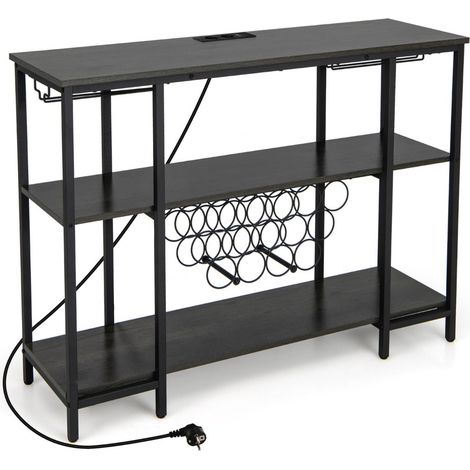 Lotto di 1 portabottiglie 113 x 35 x 85 cm con stazione di ricarica integrata e spazio di archiviazione funzionale in legno ingegnerizzato nero 200011042