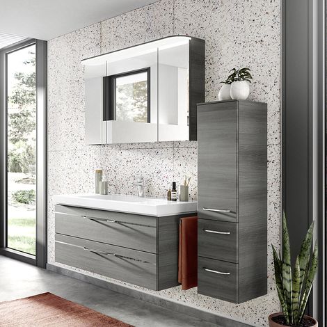 Badezimmer Kombination inkl. Waschbecken und Beleuchtung in Graphit Struktur quer Nb. BUDVA-66, B/H/T ca. 167,5/200/49 cm (1/5)