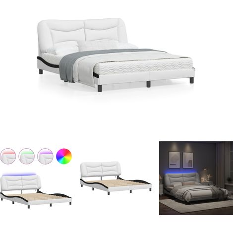 The Living Store Bettgestell mit LED Weiß und Schwarz 160x200 cm Kunstleder -  Betten & Bettgestelle (1/5)