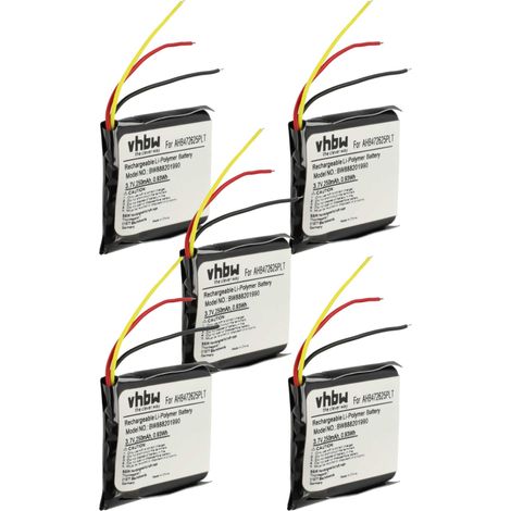 vhbw 5x batería compatible con Jabra Evolve 80, 65 auriculares inalámbricos, cascos (250 mAh, 3,7 V, Li-poli)