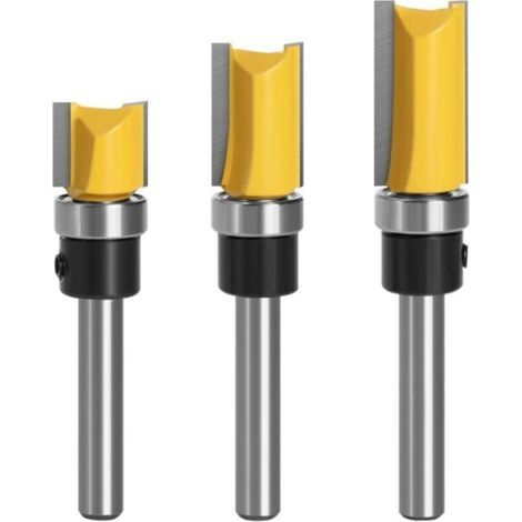 3-teiliges 1/4-Zoll-Schaft-Bündigfräser-Set, Bündigfräser, Kopierfräser mit Kugellager, Holzbearbeitungs-Fräswerkzeuge (1/4)