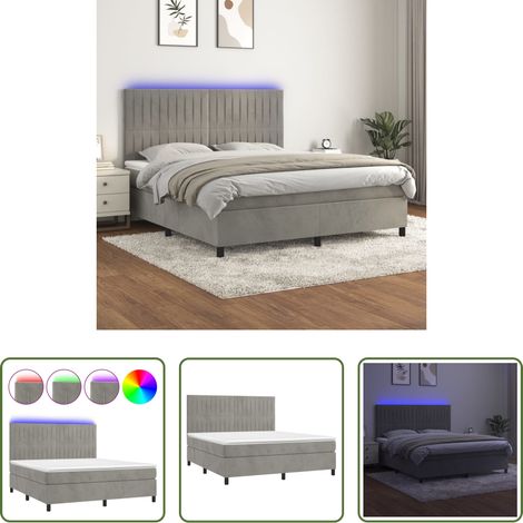 Matelas LED -  Sommier à lattes de lit matelas et LED Gris clair 160x200 cm (1/5)