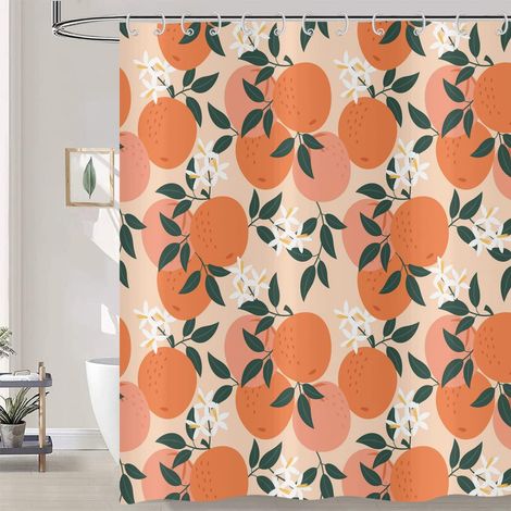 Rideau de douche pêche 180x180, Feuilles Fleurs Rideau de bain Imperméable Polyester Tissu Lavable Rideau de bain avec crochets (1/5)