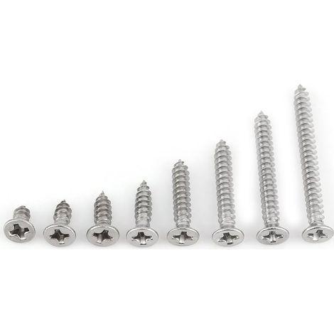 200 pièces vis autotaraudeuses M3 en acier inoxydable 304, têtes plates Phillips, longueurs 6/8/10/12/16/20/25/30 mm, pour bois, tôle et plastique (1/5)