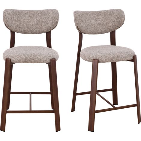 Lot de 2 chaises de bar en tissu piètement effet foncé bois H65cm - Marron chiné - Lunara (1/5)