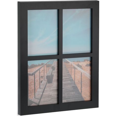 Cadre photo pêle-mêle moderne à suspendre 44 x 33,5 x 3 cm pour 4 photos ambiance cosy en plastique noir (1/5)