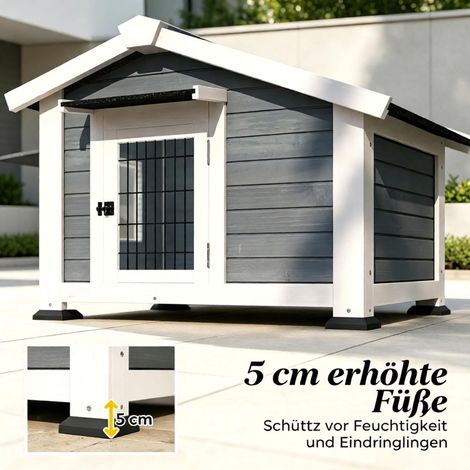 Niche chien surélevée jardin, abri extérieur imperméable avec toit amovible et porte, cabane pour chien en bois, protection pluie, taille moyenne, kit complet. (1/5)