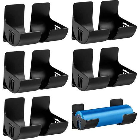 Lot de 5 paires de supports muraux pour sacs poubelles, sans perforation, organiseur de sacs poubelle pour cuisine, salon, salle de bain (noir) (1/5)