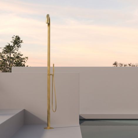 Colonna Doccia Per Esterno con Doccino in Acciaio Inox Oro Spazzolato - Zoe Plus
