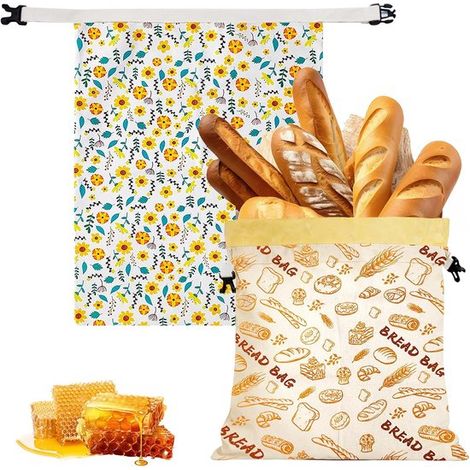 2 sacchetti per il pane in cera d'api, sacchetti per il pane riutilizzabili in cera d'api, sacchetti per la conservazione in cotone, 33 x 43 cm, sacchetti per la freschezza di pane e altri alimenti. (1/5)