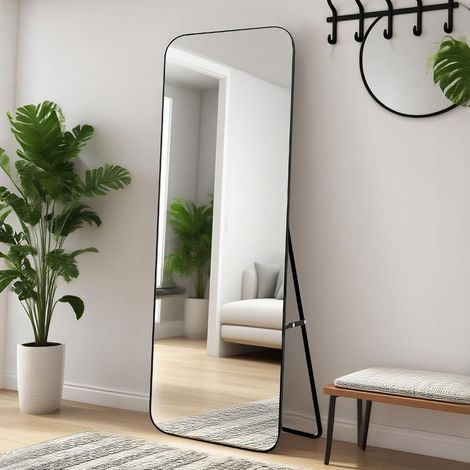 Miroir sur Pied 155 x 55 cm, Noir Léger, Verre Trempé (1/5)