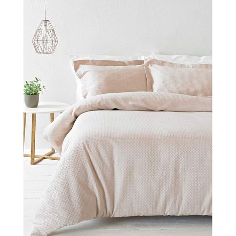 Housse De Couette Fard À Joues Rose Waffle Weave Texture 2 X Oxford Border Pillowcases 100% Inclus Coton Lavable Machine 230 X 220 Cm (91" X 87" Pouces) (1/5)