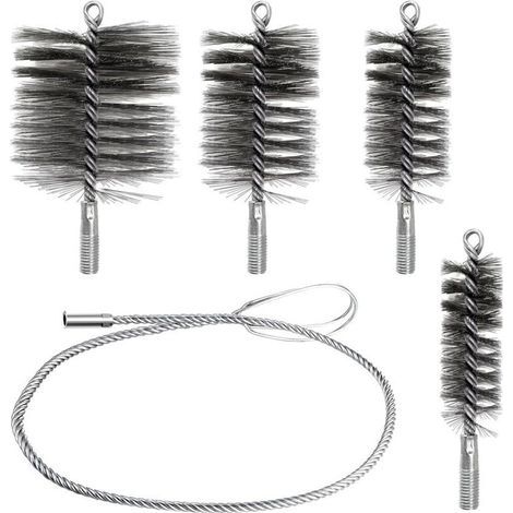 Kit Ramonage - Brosse Métallique Pour Tuyau De Poêle - Diamètres 30 mm 50 mm 80 mm 150 mm - Tige Souple Acier Inoxydable - 4 Pièces (1/5)