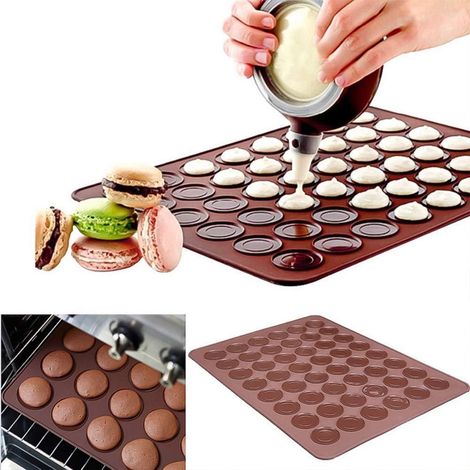 Tappetino da forno in silicone per macaron con 48 scomparti - Set per macaron con sac à poche e 4 beccucci - Adatto per la preparazione di torte e pasticcini (1/4)