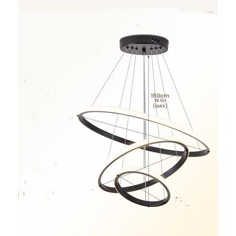 Lustre Salon 3 Anneaux Moderne 20+40+60CM 3 Couleurs Noir (1/4)