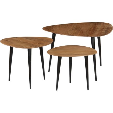 3-tlg. Couchtisch-Set Massivholz Akazie