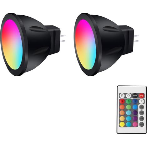 GU4 LED 12V RGB MR11 Lampes à changement de couleur, MR11 LED 12V 3W Douille Bi-Pin, blanc chaud + 15 multicolores pour l’éclairage paysager (2 lampes, 1 télécommandes) (1/5)