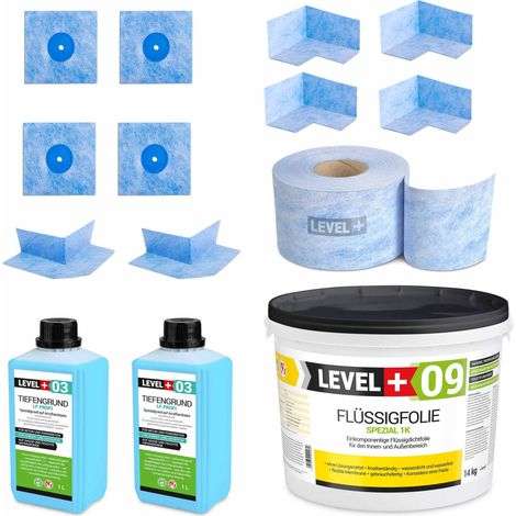 LEVEL+ Dichtset für Duschabdichtung Bad Dichtband Flüssigfolie 14kg SET67 (1/4)