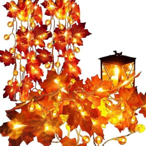 Guirlande lumineuse LED citrouille et feuille d'érable, à piles, avec 10/20/40 LED, pour jardin extérieur, chambre intérieure, décoration de fête autour d'un arbre (1/5)
