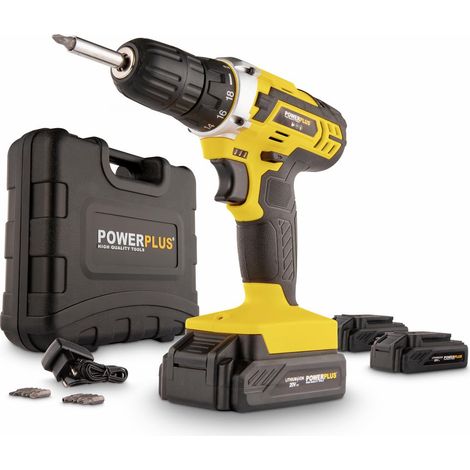 Perceuse-Visseuse sans Fil POWX00501 - Tournevis 20 V, 3x20V Li-ion Batteries, Chargeur, Coffret Outil 12 Pièces, Embouts (1/5)