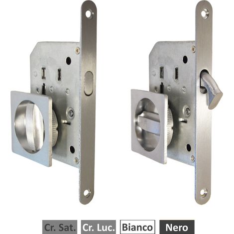 MANIGLIA PER PORTA SCORREVOLE interna ad incasso CON SERRATURA QUADRATA - Colore: Cromo Sat