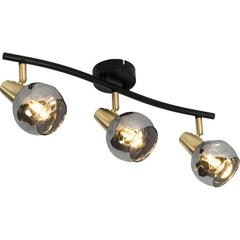 Deckenleuchte gold 45 cm mit Rauchglas 3-flammig - Vidro