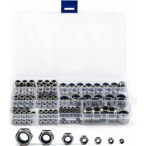 170 Pcs Ecrou Hexagonal en 304 Acier Inoxydable Ecrous Frein M3 M4 M5 M6 M8 M10 M12 pour Quincaillerie Assortiment Contre-Ecrou Argent pour Boulon Visserie (1/5)