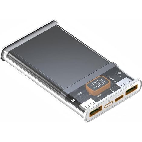 Batterie externe transparente - Charge ultra rapide 22,5 W, compatible avec les téléphones Apple et Huawei - Blanche (1/5)
