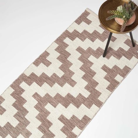 HOMESCAPES Malina Brown & Natural Kilim Runner Cotton Rug 66 x 200 cm (1/5)