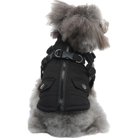 Chaud pour Animaux de Compagnie - Imperméable avec Harnais et Anneaux en D Chien Zippé Chiot Petit Chien Vêtements Chiens avec Harnais pour Petits Chiens Moyens (1/5)