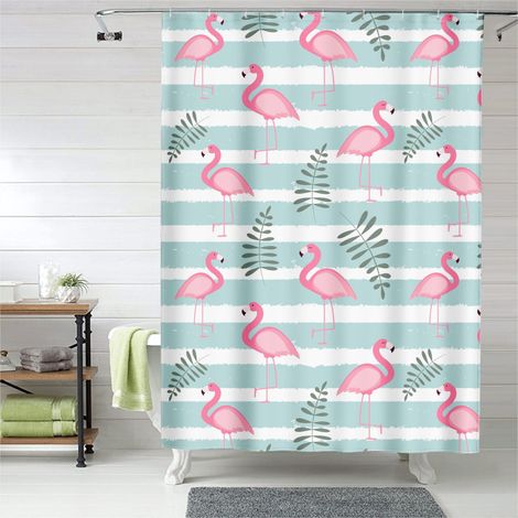 Rideau de douche flamant rose aquarelle moderne, tissu salle de bain imperméable, 90x180 cm (1/5)